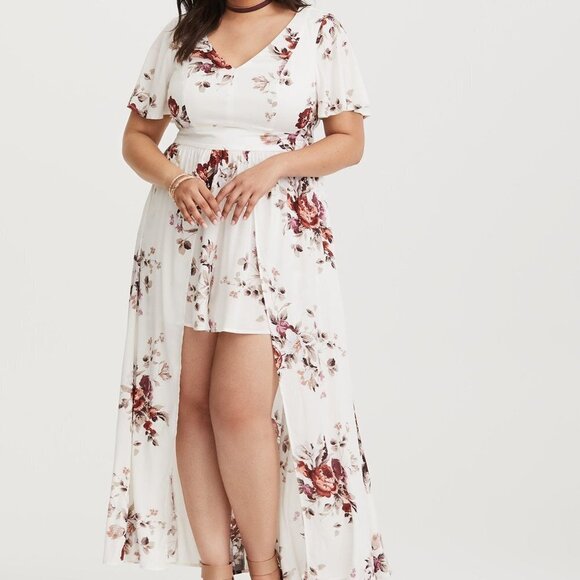 Rosegal Pants - RoseGal - White Floral Romper with Skirt